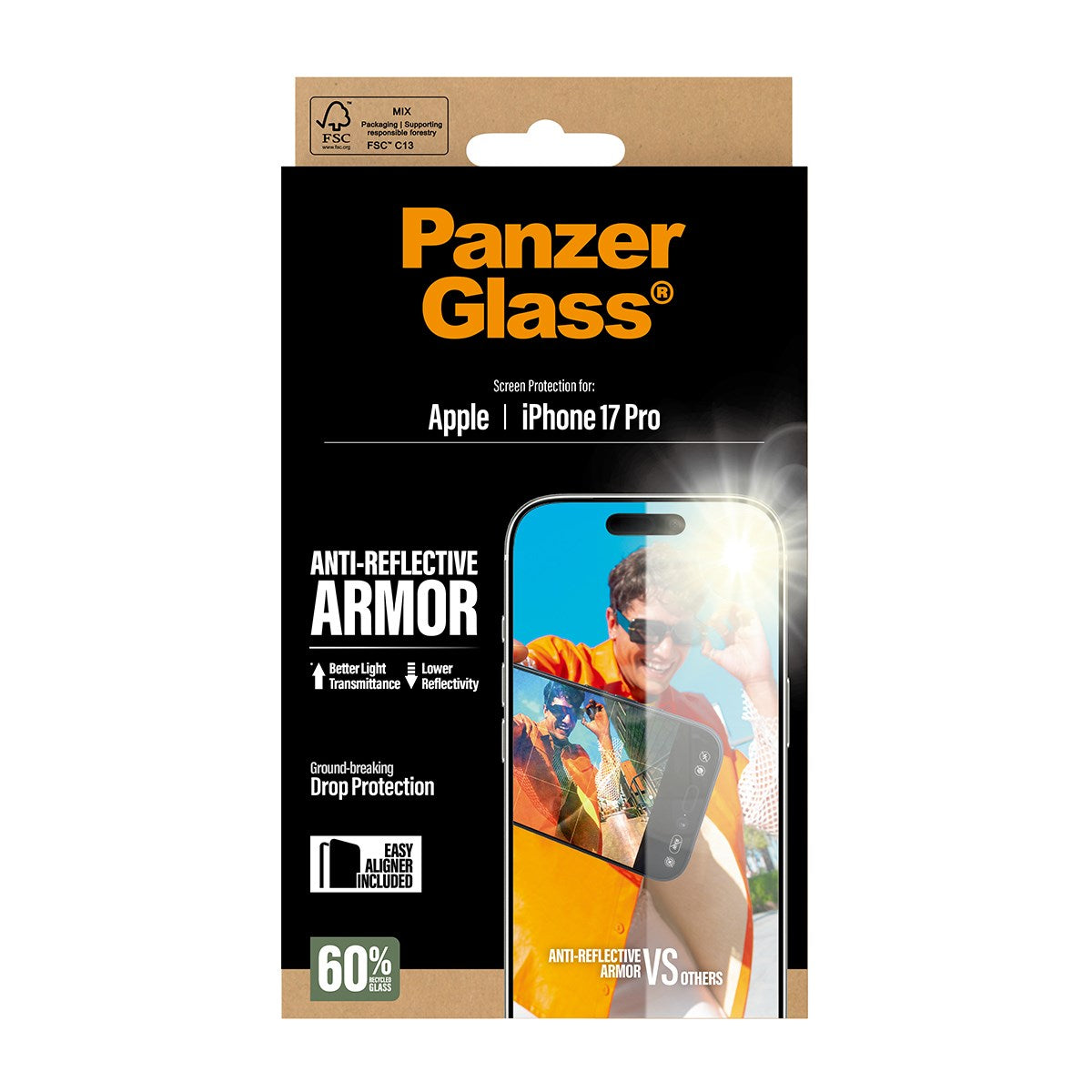 PanzerGlass® Anti-Reflective Armor Skærmbeskyttelse iPhone 17 Pro m. EasyAligner